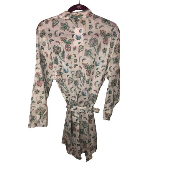 Germain Des Pres Kimono One Size Floral Cotton Short Robe India Blue New Tags - Picture 6 of 10